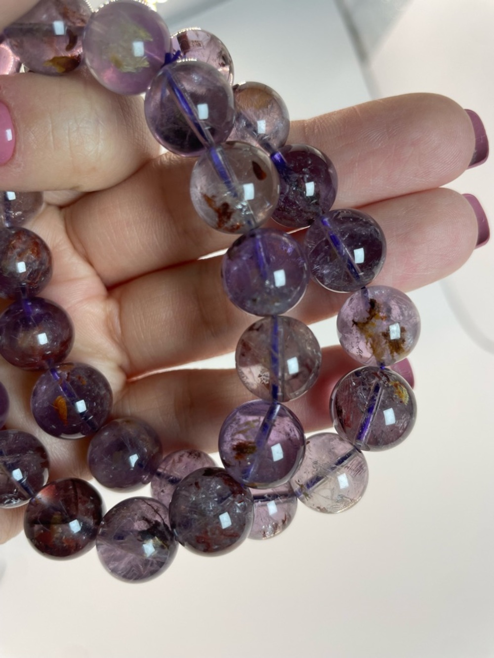 ONE Amethyst witch Cacoxenite Inclusions Bead Stretch Bracelet-12mm (0111)